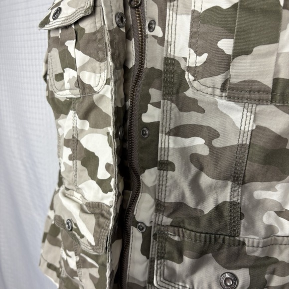 Kensie Jeans Camo Denim Jean Jacket Womens Large Utility Military Army Stretch - Picture 5 of 9